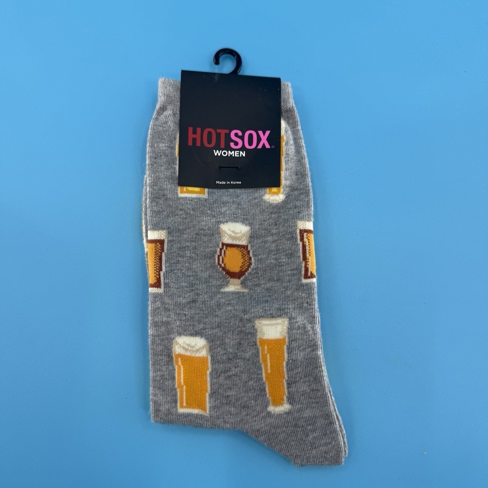 Hot Sox Women's Beer Pint Glass Crew Socks Gray Size 9–11 New
